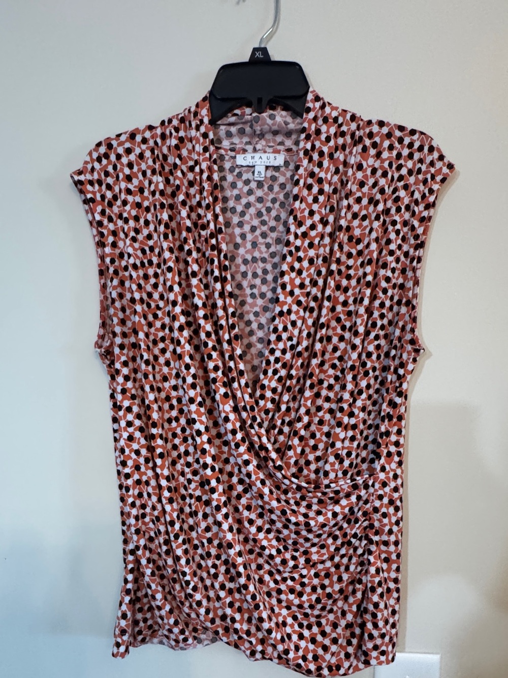 Chaus Orange Polka-Dot Surplice Cap-Sleeve Top